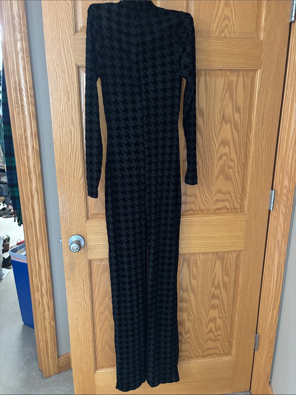 naked wardrobe Black Houndstooth Turtleneck Wide-Leg Jumpsuit Burnout - Picture 6 of 7
